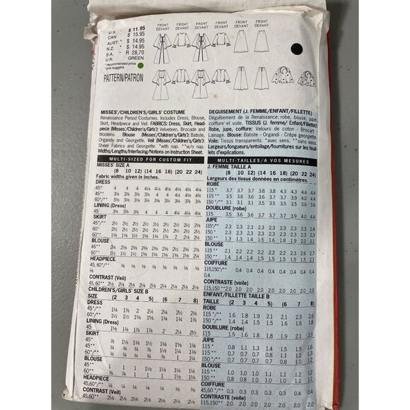 Butterick 5655 Sewing Pattern Sizes 8-12 Misses Medieval Renaissance UNCUT - Picture 4 of 6